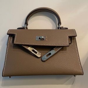 mini kelly style bag taupe purse